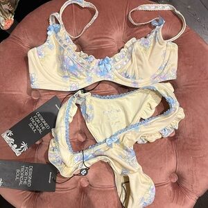 Blackbough Swim bikini XS NWT cream with baby blue florals and ribbon